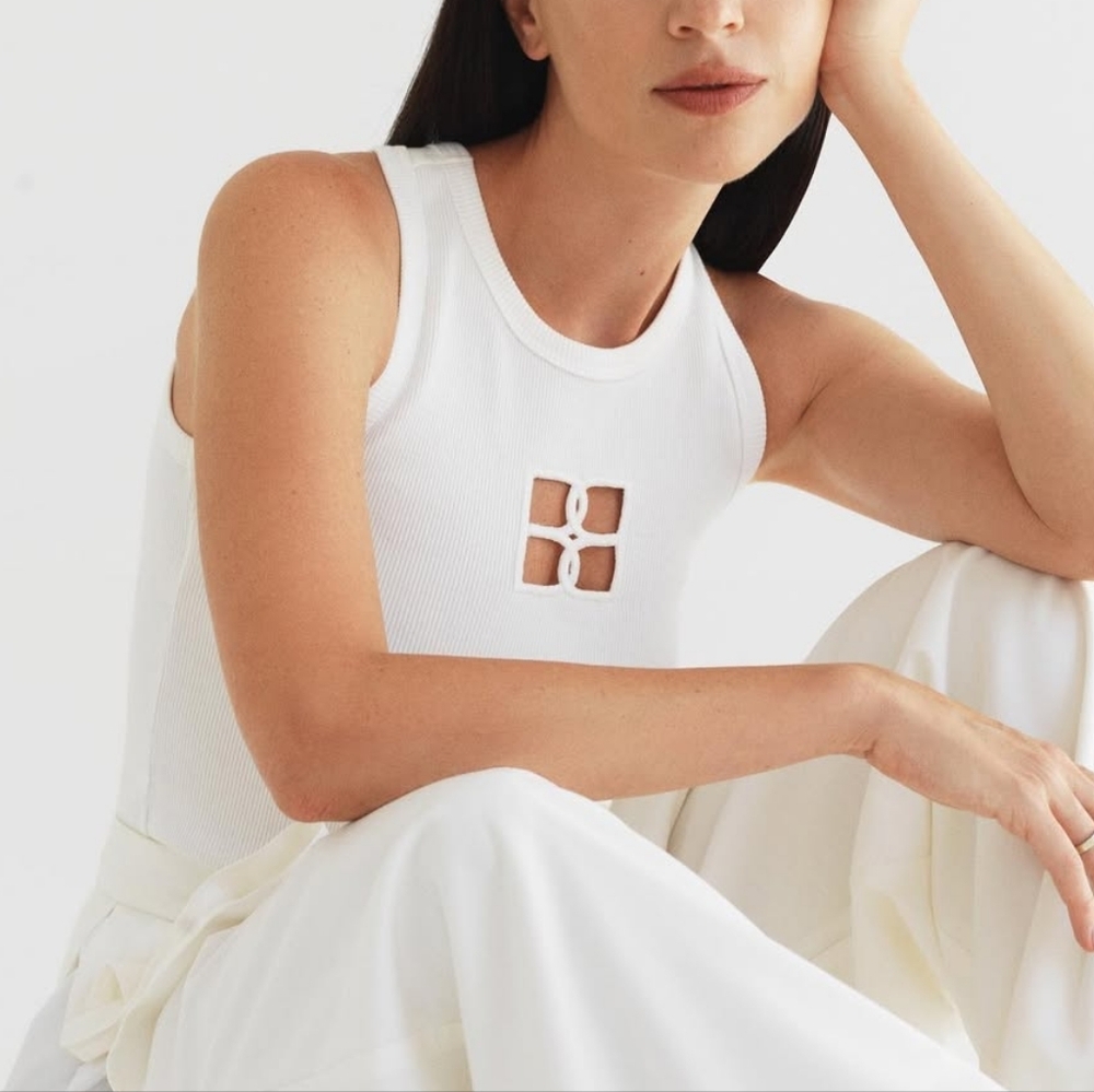 Bevza BB Monogram Tank Top in White Large